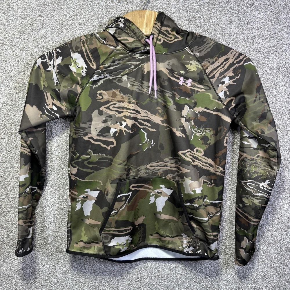 Under Armour Hoodie Womens Medium Green Camo ColdGear Fleece Hunting Pullover
